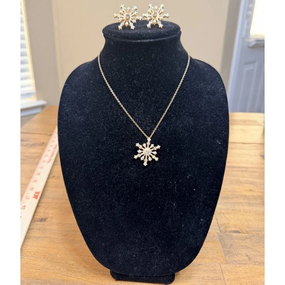 Kirk's Folly Crystal Star Snowflake‎ Necklace Earrings Gold tone Rhinestone